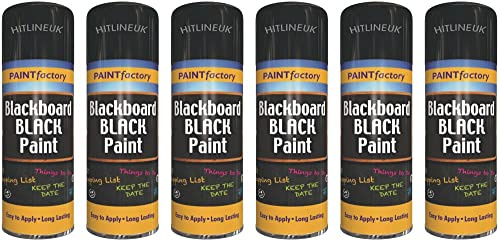 HitlineUK 6 x Blackboard Spray Paint Black, 400ml Non-Reflecting Matt Finish Creates, Renew and Smooth Look, Chalkboard Paint Spray designed Fast-Drying Formulation