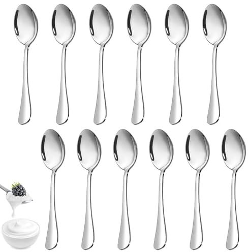 12 Stück Edelstahl Kaffeelöffel Set, 14cm Dessertlöffel, Spülmaschinenfest, Teelöffel, Esslöffel Klein, Spiegelpoliert für Haus, Küche, Restaurant