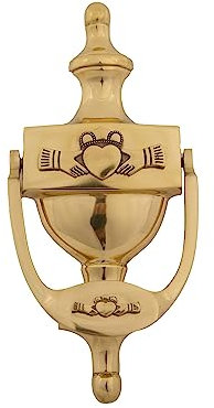 Exklusiv Irischer Türklopfer für die Haustür, Kleeblatt – Cead Mile Failte Messingklopfer 20,3 cm Irland Willkommensgeschenk (Poliertes Messing) (Claddagh)