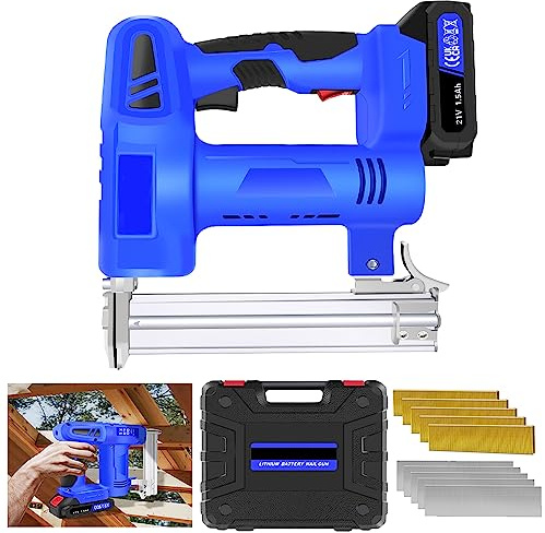 Electric Stapler, Cordless Brad Nailer, 2 in 1 Nail Gun Battery Powered for Upholstery and Carpentry, Cordless Staple Gun with Battery, Charger, 500 Staples and 500 Nails