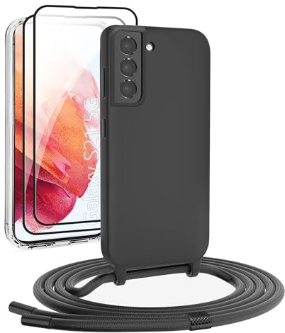 DiDaDi Handykette kompatibel mit Samsung Galaxy S21 Hülle,Handyband Necklace Hülle mit Band Handyhülle für zum Umhängen Silikon Case mit Schnur Schutzfolie in Schwarz