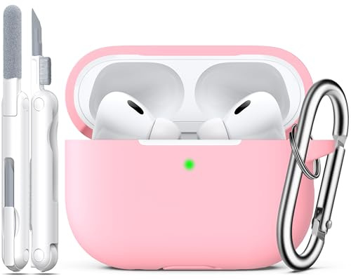 R-fun für AirPods Pro 2 Hülle Weiche Silikon -Rosa | Kompatibel mit AirPods Pro 1st/2nd Gen. (2019/2022/2023), Reinigungsset & Schlüsselanhänger inkl., Unisex, Rundumschutz