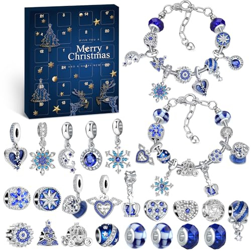WEVOL Calendrier de l'Avent Bijoux 2026 Femme Fille, 24 Surprises Calendrier de l'avent Enfant Ado, DIY Noël Charms Bracelet Kit Fabrication Creation Bijoux Enfants Fille Cadeaux de Noël