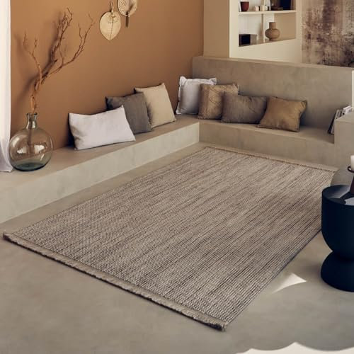 Nazar - Alfombra de salón Bali, alfombra de lana rizada, alfombra jaspeada, lisa y geométrica, suave, cómoda, con flequillo (60 x 90 cm, 736 beige)