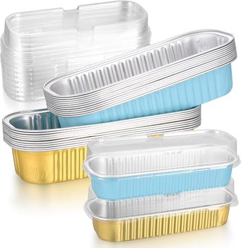 20 Pcs de Molde de Pan con Tapa, Mini Molde para Pan de Aluminio con Tapa, Moldes Rectangulares de Aluminio para Pan, Pastel, Magdalenas, Muffins, Picnics, Cheesecake, Postres