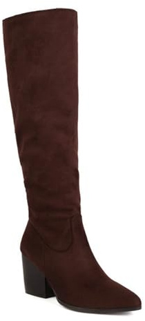bbruriy Botas Altas hasta la Rodilla de Ante para Mujer, Botas largas elásticas con Cremallera Lateral, Puntera Puntiaguda, tacón de Bloque Grueso, Zapatos de Vestir para otoño e Invierno,Marrón,38