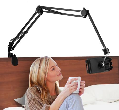 JABNOW Supporto per Tablet da Letto con Braccio in Alluminio Stabile, Rotazione a 360°, Regolabile per iPad Mini da 4,7-7 pollici, Telefoni e Tablet