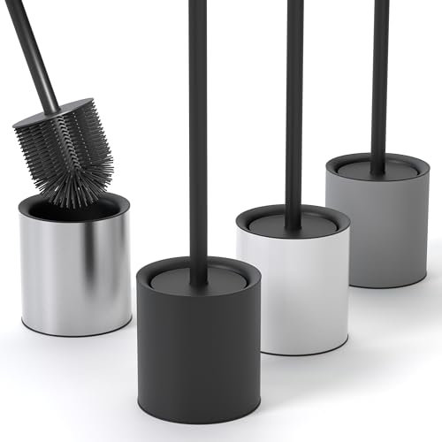 SAVEGA - Klobürste Silikon Edelstahl - Antibakterielle Toilettenbürste mit stilvollem WC Bürstenhalter - Design WC Bürste Silikon mit Spritzschutz - Klobesen - Toilet Brush (Schwarz)
