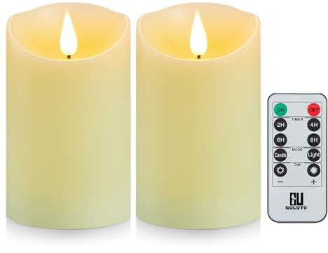 Guluto Flameless Candles, Battery Operated Candles with Remote and Timer, 3 x 4, Set of 2, LED Candles Flickering Electric Pillar Candles, Ivory Real Wax for Home Wedding Birthday Decoration
