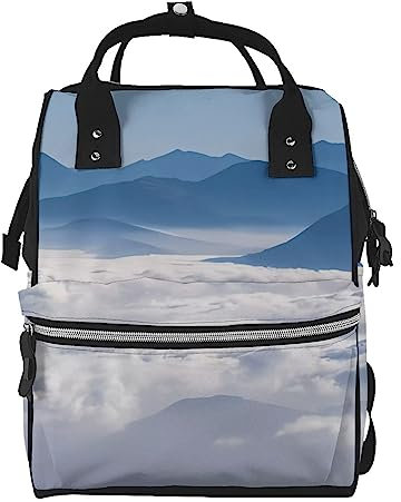 OrcoW Landschaft Mit Bergen Und Wolken Drucken Windel Tasche Mumie Rucksack Große Kapazität Multifunktions Wasserdichte Windel Tasche Für Mama Und Papa, Schwarz , One size