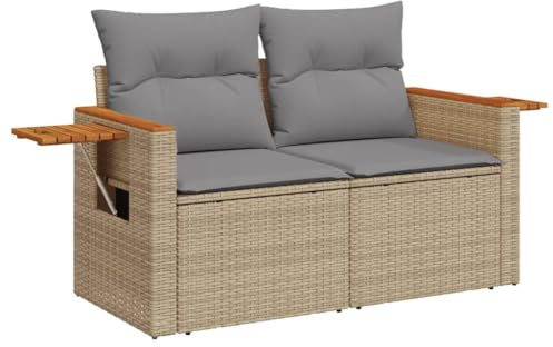 vidaXL Trädgårdssoffa 2-sits med dynor konstrotting beige, utesoffa, trädgårdssäng, tvåsitsig trädgårdssoffa, trädgårdssittplatser