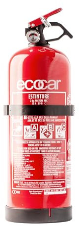 ecocar - Estintore 2kg in Polvere Omologato EN3 per Auto, Casa, B&B, Camper e Ufficio - con Manometro e Supporto Incluso