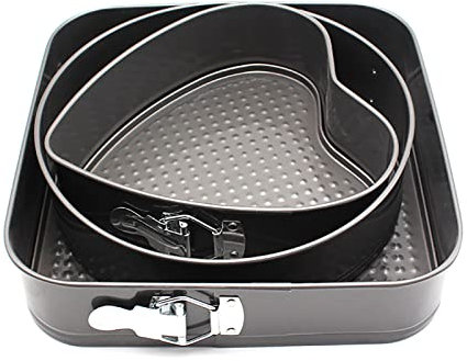 Set di 3 teglie antiaderenti per torte, a forma di cuore, con fondo rimovibile, per gli appassionati di cottura