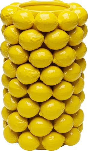 Kare Design vas citron juice, gul, växtkärl, dekorativ vas, blomkruka, citronmotiv, porslin, handgjord, unik, 43 cm (H)