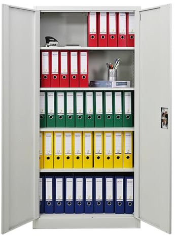 PROREGAL Flügeltürenschrank Elephant | HxBxT 185x90x40cm | 4 Fachböden | Lichtgrau | Metallschrank abschließbar Lagerschrank Aktenschrank Büroschrank Werkzeugschrank