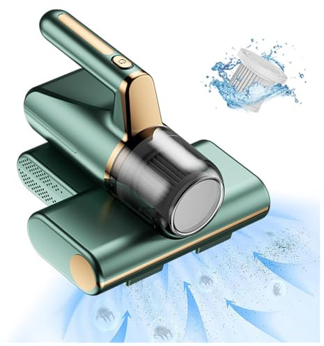VEIEFJXN Aspirateur à Main Anti-Acariens, éLimine 99,9% des BactéRies, AllergèNes, Acariens Aspirateur Acarien avec LumièRe UV Et Vibration Aspirateur pour Matelas pour Le Nettoyage,Green