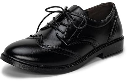 Richelieu Chaussures de bureau en cuir verni à lacets pour femme Style vintage, Noir , 42 EU
