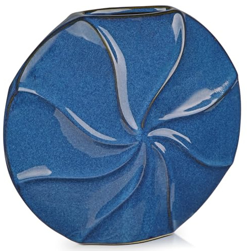 Arborus Vase Keramik Blau Pastillenvase Blumenvase Vase Ästhetik Deko | 24,5 CM Keramikvase für Pampasgras Eukalyptus Flache Vase für Tischdeko Regal Wohnzimmer Badezimmer Esszimmer Küche Büro Deko