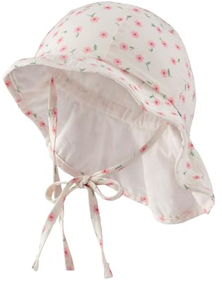 Sterntaler Sonnenhut Blümchen - Mädchen Sommerhut mit Futter Batist (Bio) - UV-Schutz 50+ Mütze mit Größenregulierung - Nackenschutz - Bindebänder - Baby Kinder Kopfbedeckung - Ecru, Größe 49