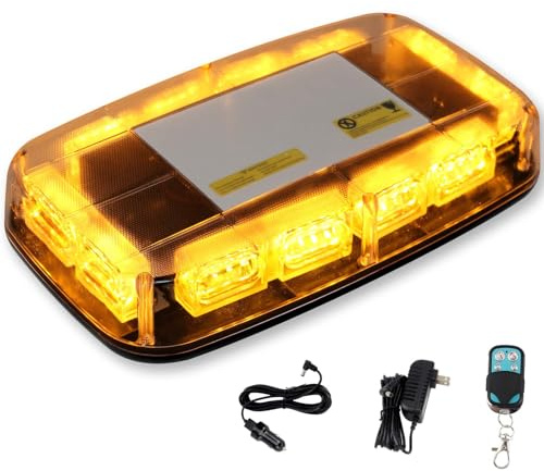 JMEST LEAD Lumières stroboscopiques ambre sans fil avec Base magnétique, lumière de balise de secours Rechargeable de 48 LED, lumière clignotant de toit pour les véhicules de camions de voiture