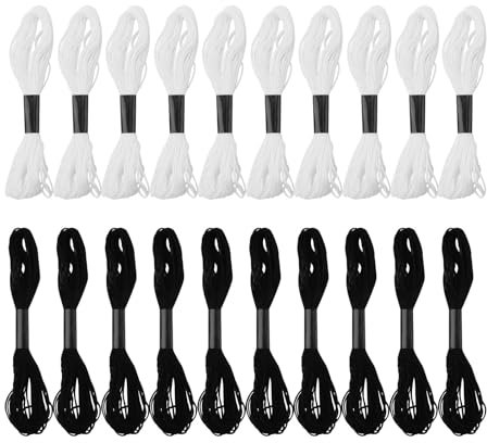 Stickgarn Baumwolle 20 Stück,Knüpfgarn,Embroidery Thread, Nähgarne,Garn für Freundschaftsbänder,Perlgarn,Stickgarn Schwarz Weiß für Stickerei, Knüpfen und Bastelnkreuzstich