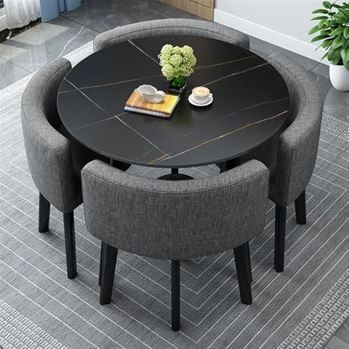 Rundes Konferenztisch-Set für Geschäftstreffen und Esszimmer, Büro, Empfangsraum, Clubtisch mit Stühlen, geeignet für Lounge (schwarz)