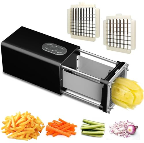 Elektrisches Pommes-Frites-Messer, Pommes-Frites-Schneider mit 1/2 & 3/8 (ca. 1,3 & 1,9 cm) Klingen, Pommes-Frites-Schneider für Kartoffeln, professioneller Gewerbe- und Privatgebrauch Black
