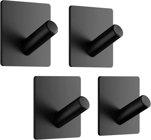 Dripex Stainless Steel Self Adhesive Hooks - Set of 4, Strong Sticky Hooks for Hanging Towels, Bathroom & Kitchen Use