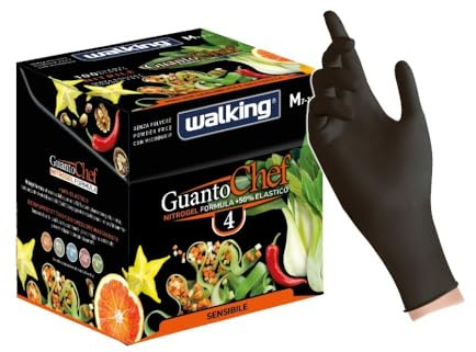 Generico WALKING GUANTI CHEF NERI IN NITRILE - scatola cubica elegante PACCO DA 300 PEZZI - | VARIE TAGLIE IN OFFERTA | 4 GRAMMI - USO PROFESSIONALE RISTORAZIONE FOOD CHEF ALIMENTARE ALIMENTI (M)