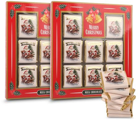 2x Becky´s Weihnachtsgeschenkbox 55g – 9 Mini-Schokotafeln à 6,1g aus zarter Milchschokolade mit fröhlichem Weihnachtsmann-Motiv – Schöne Geschenkidee für Advent, Nikolaus & Weihnachten