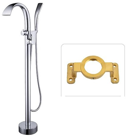 shower mixer Freistehende Wasserhähne für Badewanne, bodenmontierter Wasserfall, freistehende Badewannenarmaturen mit flachem Auslauf und Dusche, um 360° drehbare Badarmaturen, Chrome Enterprise mixer
