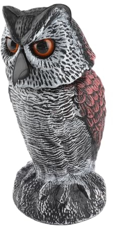 Leurre Hibou Grand-Duc avec Tête Mobile, Effaroucheur Oiseaux Animaux Nuisibles, Décoration Jardin Extérieur, Plastique Résistant