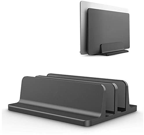 Laptop Stand Vertical Laptop Stand Aluminium Double Desktop Holder Space Saving Bookshelf Mount Bracket with Adjustable Dock For Notebook Adjustable Laptop Stand(Noir)