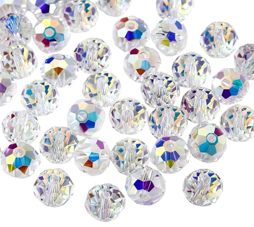 80 Pcs Crystal Beads,Large Rondelle Spacer Glassbeads Shiny Shape Sparkly Clear Round Bulks Crystals Bead Cute Glass Iridescent 10mm,for Jewelry Making Bracelet Ornament Pendant Christmas Crafting