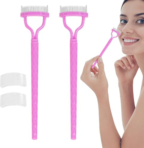 Peine de máscara, peine de pestañas de metal,2 paquete de dientes de metal con pestañas formadoras con cubierta | Desfrazar la herramienta cosmética de cejas, suministros de maquillaje para mujeres