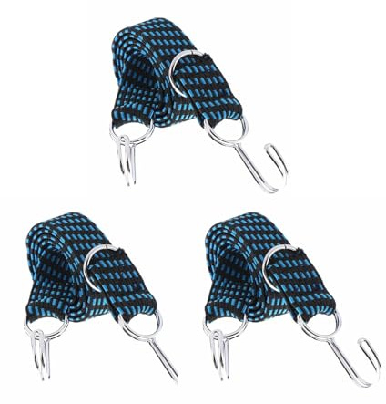 Corde Elastiche, 3 Pezzi Cinghie Elastiche con Ganci 1M Elastici con Ganci Regolabili tenditore elastico da 35 cm trasporto in gomma elastica per Teloni Portapacchi Auto Moto Bici Telo (Blu)