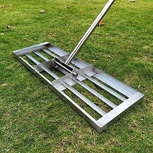 Rastrillo Nivelador De Césped De Acero Inoxidable De 19.7 '' X 9.8 '' - Herramienta De Nivelación De Césped Con Mango De Acero Inoxidable De 53 '' De Largo, Niveladores De Césped Para Aderezo Superior