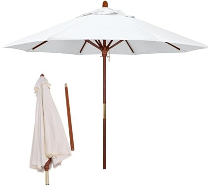 Generico Ombrellone da giardino in legno bianco 210 cm, 270 cm Ombrellone pieghevole da esterno con 8 stecche, parasole rotondo impermeabile e protezione UV 50+(210cm/6.9ft)