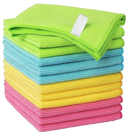 Microfibre Cloth,12Pack Cleaning Rag,Microfibre Cleaning Cloths Towels with 4 Color Assorted,30 x 30cm (Green/Blue/Yellow/Pink)