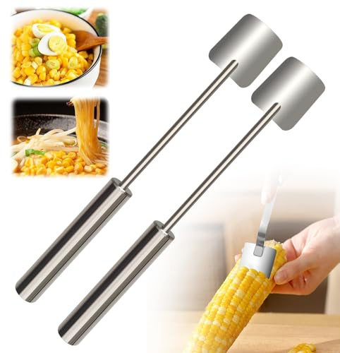Herramienta peladora de maíz de acero inoxidable mejorada 2025, pelador de maíz rápido, pelador ergonómico de mazorcas de maíz, cortador manual de maíz, cortador de pelado de maíz con mango largo para