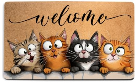 Cute Cat Welcome Door Mat 18x30 Inch, Faux Coco Coir Doormat with Non-Slip PVC Backing, Welcome Mat Gifts for Outdoor Indoor Entryway Porch Garage Home Kitchen Patio, Cat Lover Gifts for Women Mom-1