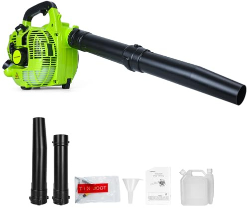 Souffleur à feuilles à essence 26 cc 2 temps 645 m³/h avec 290 km/h à gaz Souffleur portable 2 temps refroidi par air pour jardin, pelouse, terrasse, souffleur de feuilles et neige