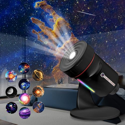 Proiettore Galaxy, proiettore realistico a forma di planetario stellare con 10 dischi pellicola, controlli timer e luce notturna a 8 colori, rotazione a 360°, copertura del soffitto super ampia per