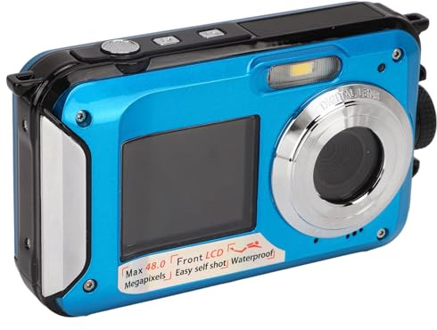 Jonlaki Cámara Digital Acuática, Cámara Subacuática de Pantalla Dual de 2,7 K y 48 MP con Pantalla LCD de 2,7 Pulgadas y Selfie de 1,8 Pulgadas, para Esnórquel Vacaciones (Blue)