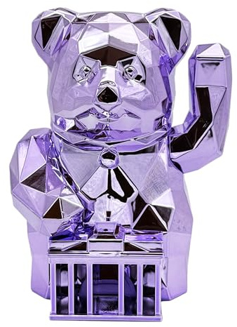 Maneki Kuma Serie III – Original Woneki Winkebär Kreuzberg – Limitierte Sammleredition, Glücksbringer Bär, metallic Pastell lila, Berlin Design, 12,5x15x11 cm