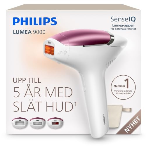Philips Lumea 9000 IPL-hårborttagningsenhet – långvarigt slät hud, professionellt alternativ till laserhårborttagning hemma, medicinskt säker, tre tillbehör för kropp, ansikte och bikini, BRI939/00