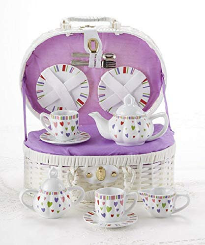 Ensemble à thé en porcelaine dans un panier, Multi-heart