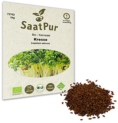 BIO Gartenkresse 1 kg Keimsaat Kresse - frische Saat - Kressesamen für die Sprossenzucht Mikrogrün Superfood Keimsprossen Kresse-Samen Kressesaat 1000 g Gartenkresse