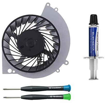 ElecGear Replacement CPU Lüfter für PS4 CUH-1xxx – Intern Reparatur Ersatzkühler Ventilator Kühler Cooling Fan, Thermo Paste, TR9 Torx Security, Ph#1 Driver Set