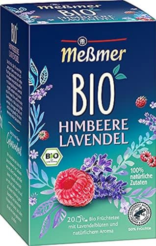 Meßmer Bio Himbeere Lavendel | Mit Lavendelblüten | 100% natürliche Zutaten | 20 Teebeutel | Vegan | Glutenfrei | Laktosefrei
